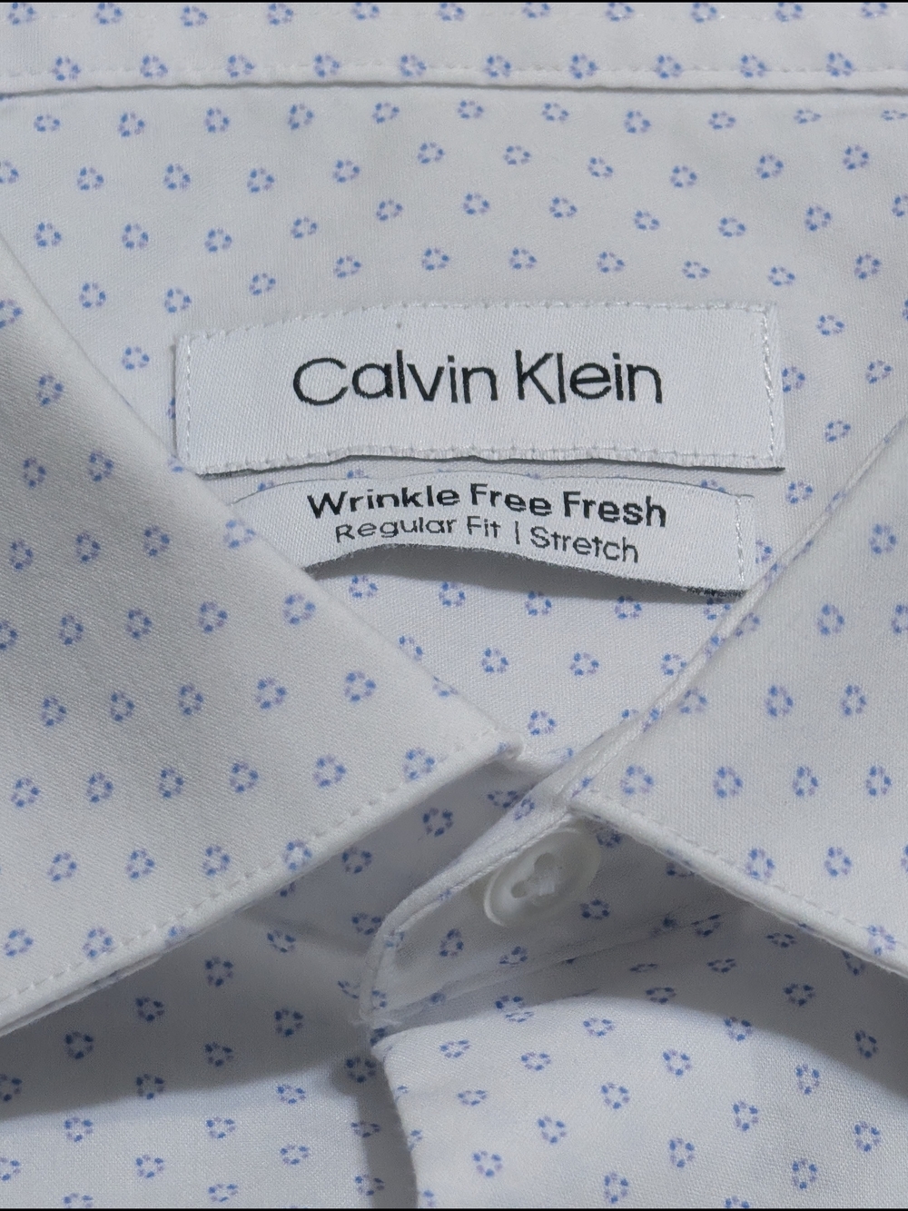 Calvin Klein White Dress Shirt with Light Blue Micro Dots - Picture 2 of 4